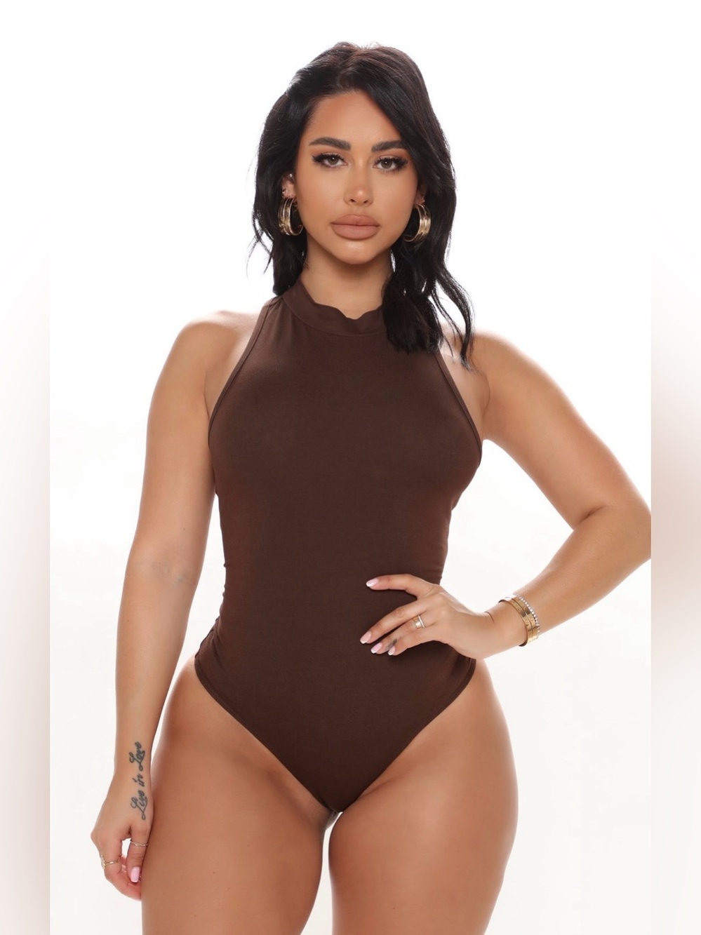 Brand New Fashion Nova Brown Halter Neck Bodysuit